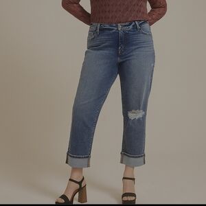 Maurices Blue Straight Leg Jeans with Distressed Detail